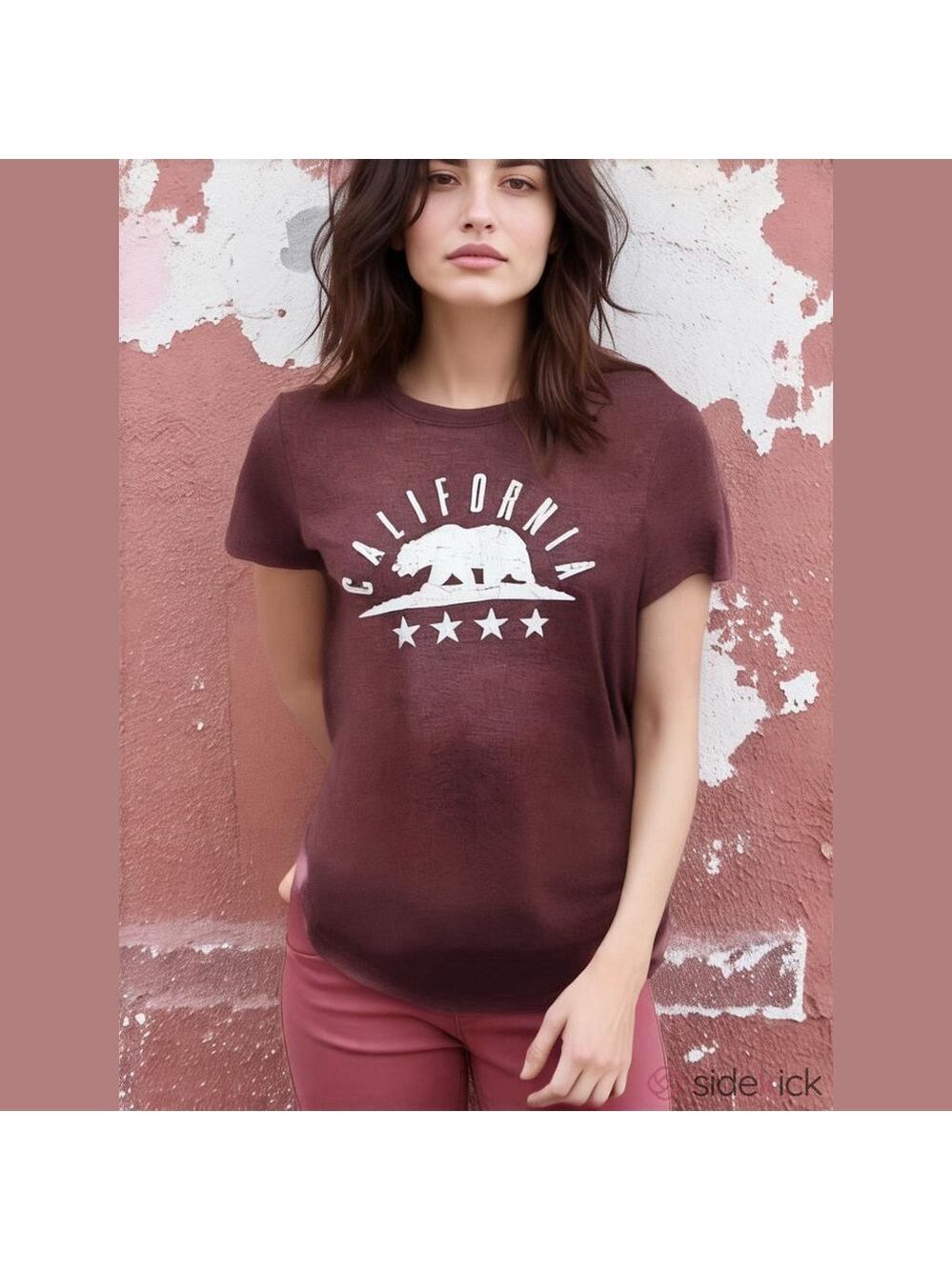 Burgundy California Bear Graphic T-shirt